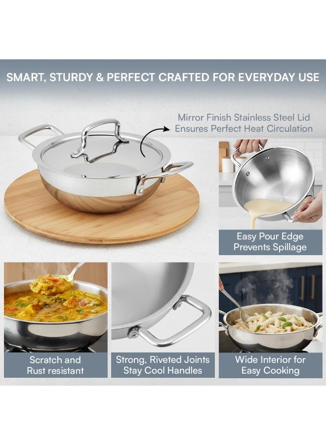 Kraft قدر كرافت فيوتيرتيك ثلاثي الفولاذ المقاوم للصدأ مع غطاء سعة 3.3 لتر (24 سم)، سمك 2.5 مم، قدر عميق إضافي | للعائلات الكبيرة والطهي الاحتفالي | توزيع حراري متساوي - Image 5